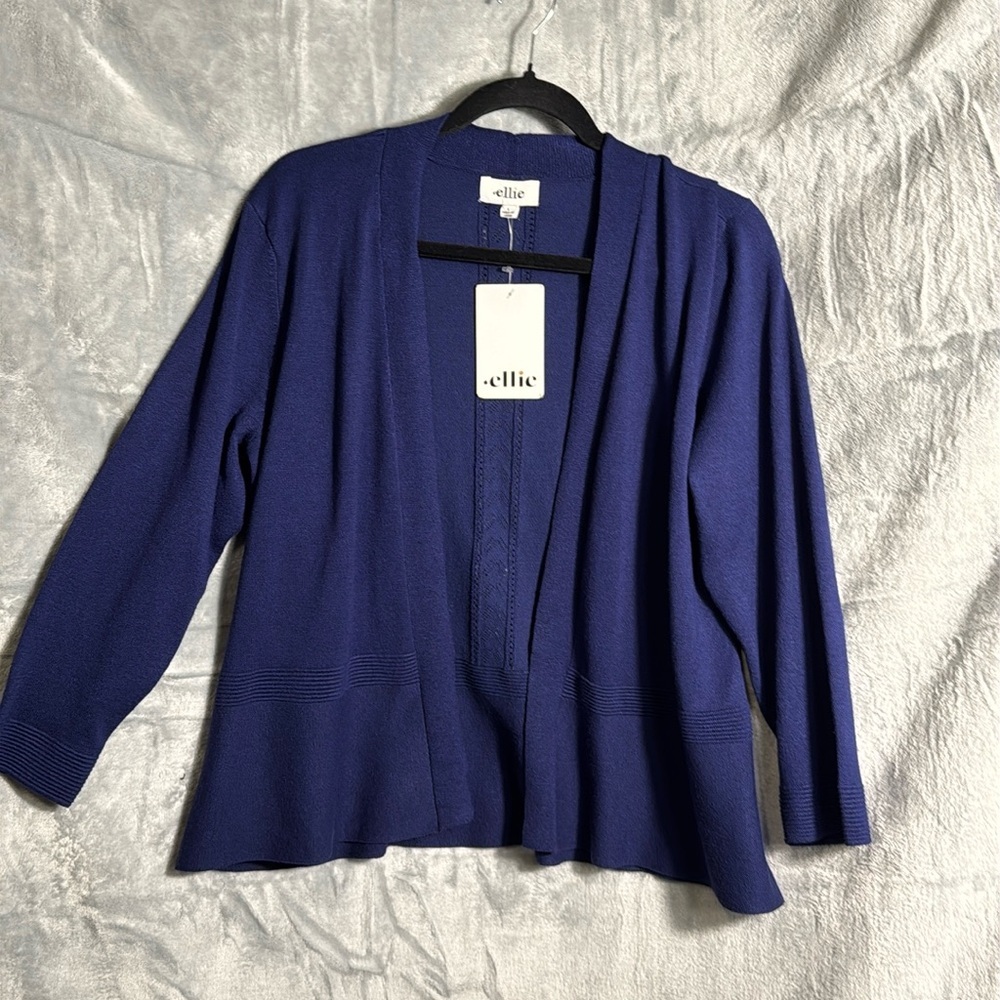 Ellie cardigan women’s blue nwt  peplum cut‎ open cardigan lightweight